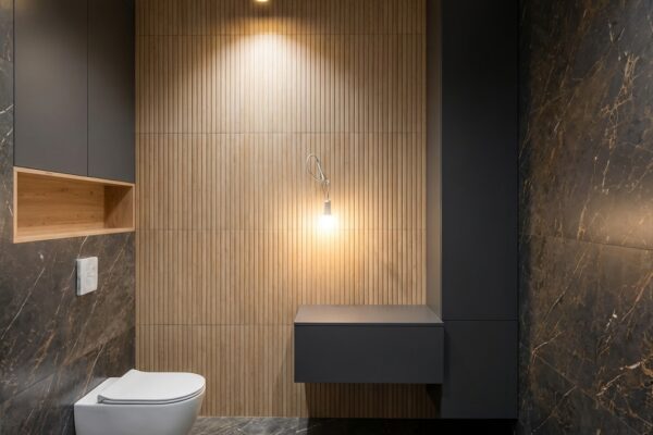 nowoczesna czarna zabudowa łazienki na wymiar Częstochowa De Morel